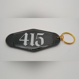 Retro 415 Area Code Motel Keychain Black White Handmade Resin Gloss Tag